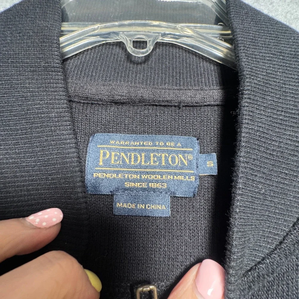 Pendleton Shetland Wool Sweater Vest Charcoal Black Full Zip Mock Neck Men Small